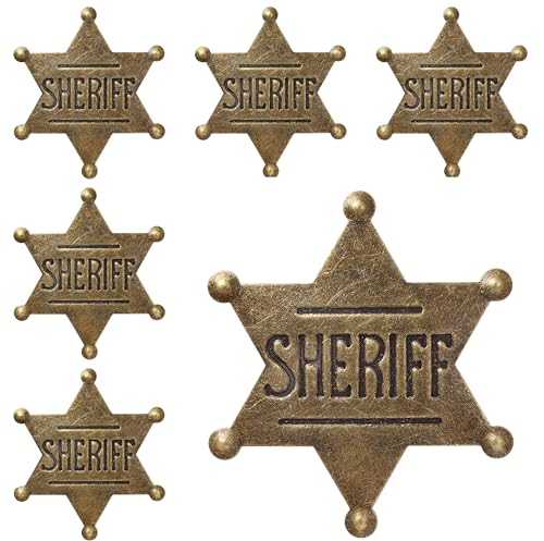 Tichso 6/12/24/48 Pieces Vintage Bronze color American Large Sheriff Deputy Badge Brooch Western Police Sheriff Deputy Pin Suitable Party Costumes Cosplay Brooches Pins Cowboy School Carnival Prizes Halloween Decorations bulk (6)