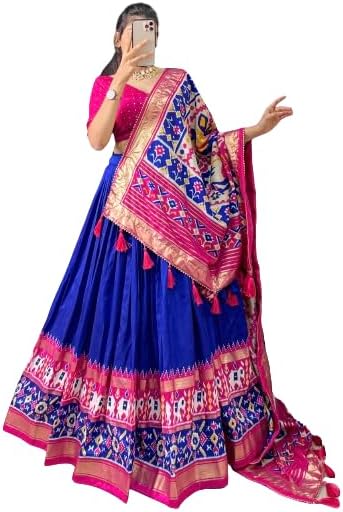 Womens' Wear Tussar Silk With Patola Printed Lehenga Choli Patola Print With Foil Work Chaniya Choli