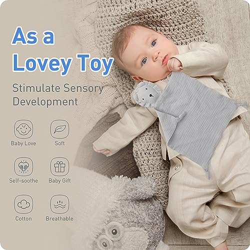 Image of Premium Soft Muslin Cotton Newborn Baby Loveys Security Blanket Muslin Soft & Breathable,Lion Lovies for Baby New Born Boy Girl Unisex Baby Unique Neutral Presents for Babies Newborn Toddler