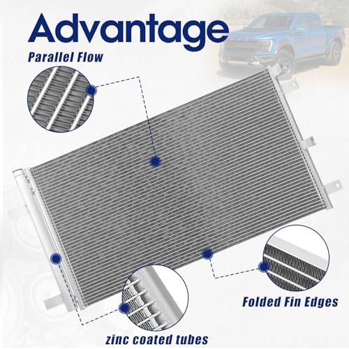 Image of Air Conditioning A /C Condenser Compatible with Ford F-150 Expedition /Lincoln Navigator # 4689, 7014689, FO3030249, FL3Z19712A, FL3Z19712B, FL3Z19712C, HL3Z19712A