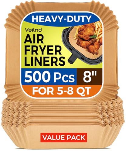 Air Fryer Liners Disposable 8" Square, 500 Pcs Unbleached Parchment Paper Liners for Airfryer Basket, Non-Stick & Leakproof Baking Paper for Oven & Pan