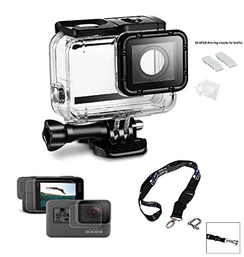 Replacement Waterproof Case Protective Housing for Gopro Hero 6 /Hero 5/Gopro Hero (2018) Sport Camera for Underwater use Water Resistant up to 147ft or 45m + Lens and Screen Protector + Neck Strap