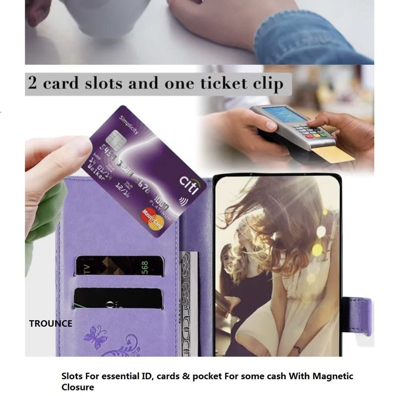Image of TROUNCE Butterfly Embossing Shock Proof Flip Cover with Card Cash Holder Wallet Case & Magnetic Lock|Mobile Cover|Back Cover for Samsung Galaxy A54 5G- Purple