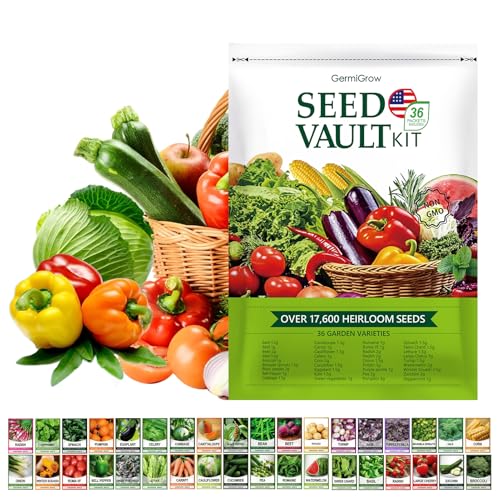 GermiGrow Survival Vegetable Seeds Vault Kit - 36 Heirloom Varieties, 17,600+ Non-GMO Vegetable Seeds for Planting Indoor/Outdoor & Hydroponic Gardening, Survival Gear & Emergency Seeds