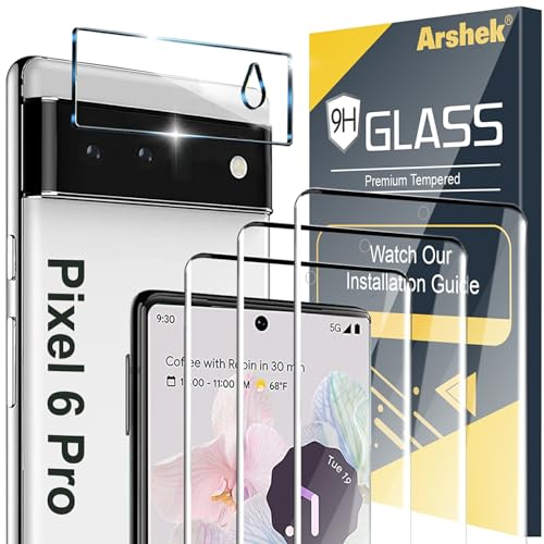 [3+1 Pack] for Google Pixel 6 Pro Screen Protector 9H Tempered Glass Ultrasonic Fingerprint Compatible 3D Curved HD Clear Scratch Resistant for Google Pixel 6 Pro 5G Glass Screen Protector