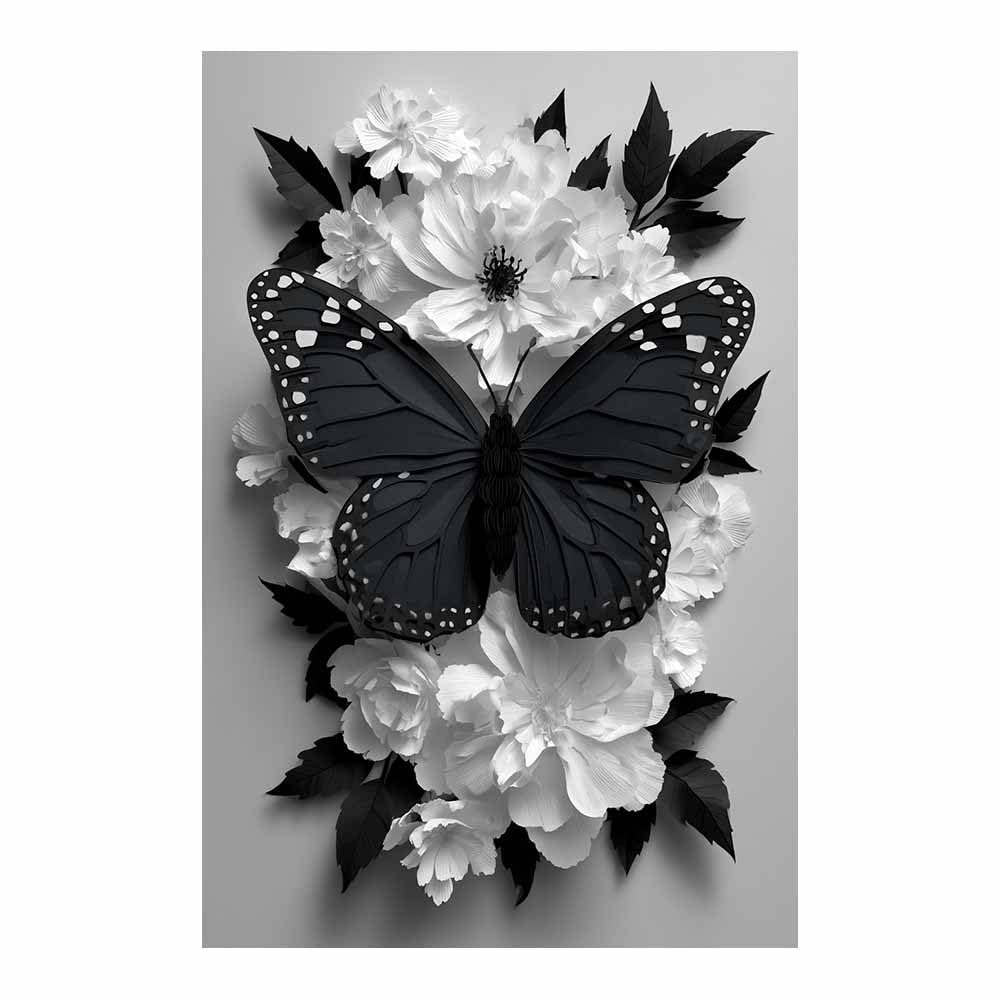 Affiche noir et blanc fleur de monarque 70x100cm pour décoration murale salon