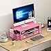 OPNICE Desk Organizer and Accessories, 2-Tier Computer Monitor Stand with Drawer and 2 Pen Holders, Laptop Stand, Office Desk Accessories for Office Supplies, Carmine Rose