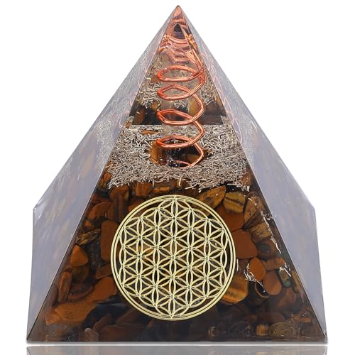 Orgone Pyramid Orgonite Crystal Pyramids for Positive Energy, Orgone Generator Protection Crystal Pyramid for Reduce Stress Reiki Healing Meditation Home Office Decor (Tiger's Eye)