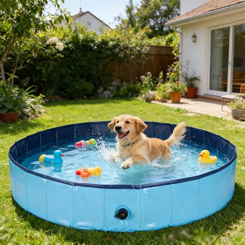 Rinling Hundepool, 160X30cm Hundeplanschbecken Faltbare Hundebadewanne rutschfest Swimmingpool (Blau XL)
