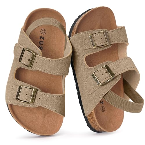 Image of ZUSERIS Kids Toddler Sandals Boys Girls Summer Slides | Soft Cork Footbed, Non-slip,Adjustable Straps,Comfort Suede Leather,Lightweight