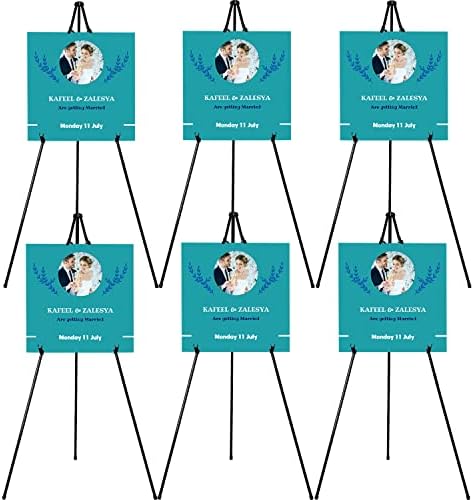 JIUYE 63" Tall Display Easel Stand for Wedding Sign Poster, Foldable and Adjustable Floor Metal Easels for Display Painting Arts,with Portable Bag,Holds 5-7 LBS (Black,6Pack)