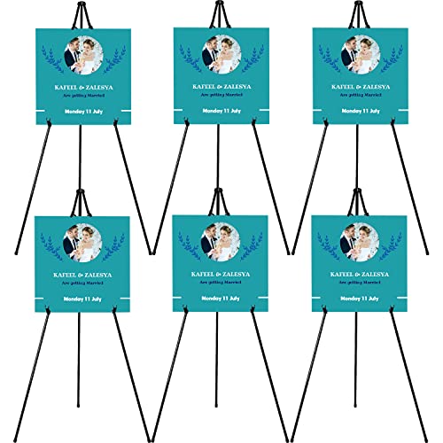Jiuye 63" Tall Display Easel Stand For Wedding Sign Poster, Foldable And Adjustable Floor Metal Easels For Display Painting Arts,With Portable Bag,Holds 5-7 Lbs (Black,6Pack) #TOP12