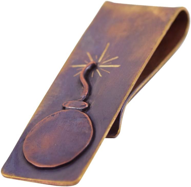Artisan-Crafted Bronze Money Clip with Novelty Acme Bomb Design, Handmade in USA