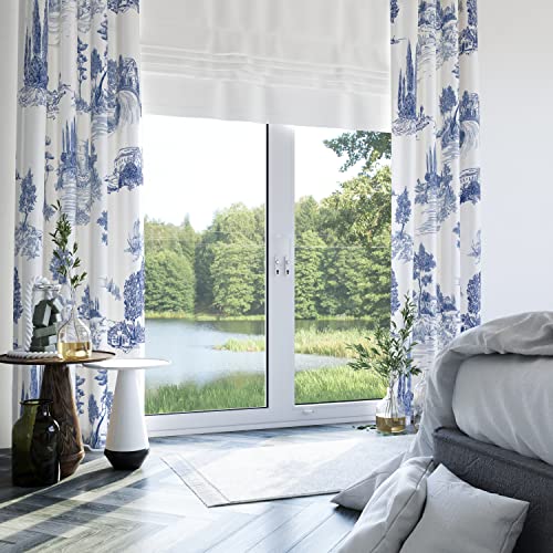Blue And White Curtains French Country Room Darkening Curtains Vintage Farmhouse Classic Antique Bucolic Grommet Window Drapes Grand Millennial Decor For Bedroom Living Room 2 Panels, 52X84 Inches #TOP19