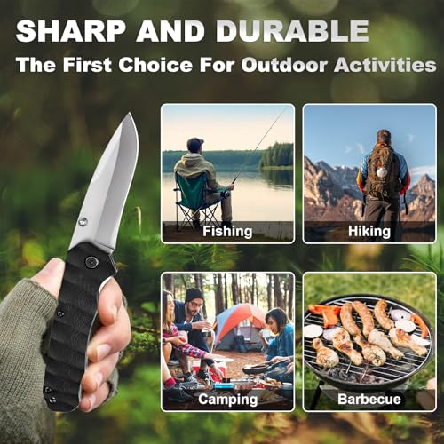 Pocket Knife Upgrade G10 Handle - Lightweight EDC, Folding Knives High Carbon Stainless Steel Blade, Camping Folding knives with Liner Lock for Fishing, Hunting, and Hiking