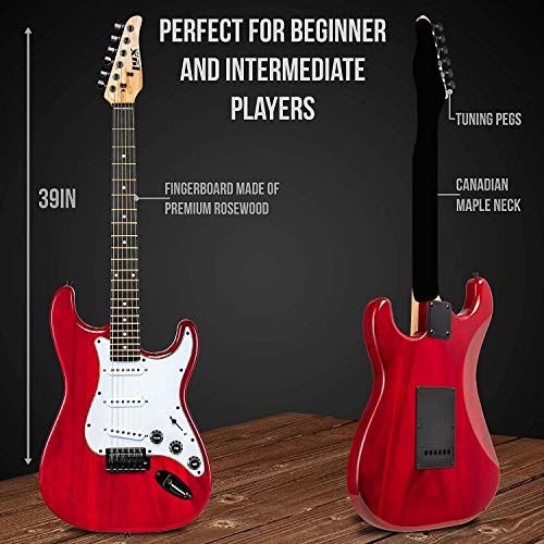 Lyxpro Full Size Electric Guitar Red With 20W Amp Package With All Accessories, Mackie Producer 2-2 Audio/Midi Interface With Music Production Software Download And Professional Headphones #TOP2
