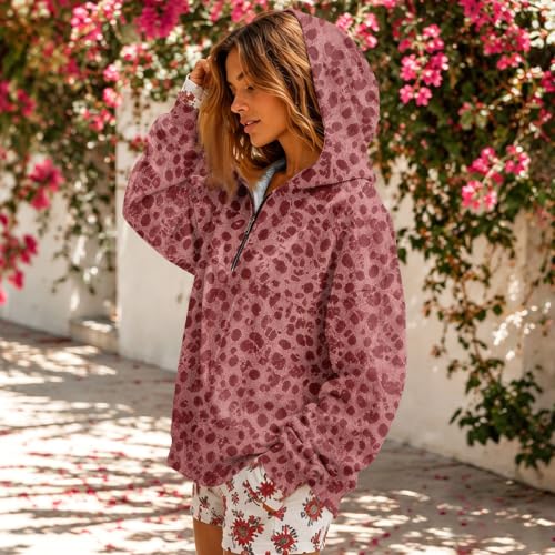 Womens Quarter Zip Pullover Oversized Loose Cheetah Pattern Baggy Hoodies - image 6