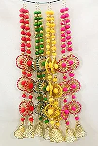 ANISHOP Decorative Wall Door Hanging Latkan Toran with Bells (Multi, Set of 8,60 cm x 10 cm) for Main Door Entrance Pooja Room Home Rajasthani Traditional Decoration Items