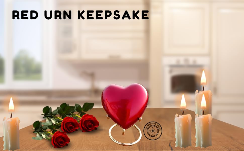 Set of 2 Red and Blue Keepsake Mini Heart Cremation Urn with Brass Stand - for Your Loved One & Human Ashes & Perfect Urn for Gift - Image 4