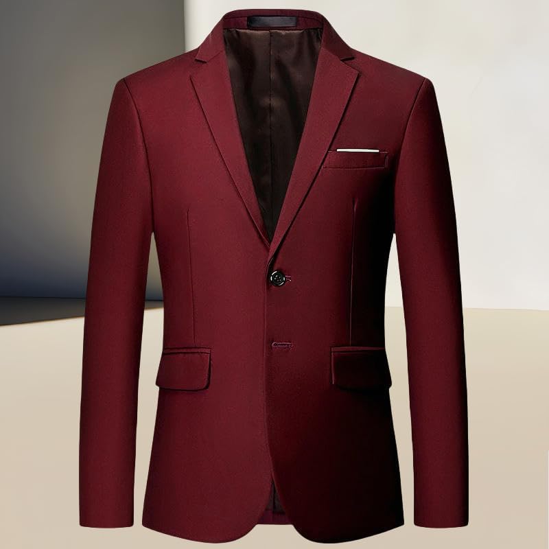 Men's Spring Autumn Business Casual Single Blazer Jacket Two Button Solid Color Top