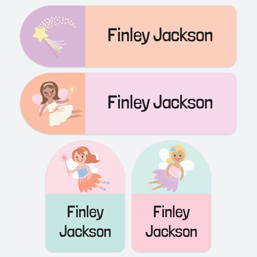 50 x No Iron Personalised Stick On Waterproof Washable Name Labels Great for Clothes, School Uniform, Equipment, Shoes. School, Nursery, Day Care, Hospital - Princess Fairies — image 1