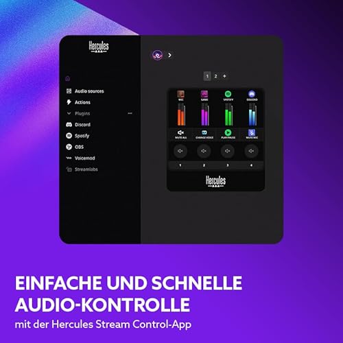 Hercules Stream 100 – Audio Controller für Streaming & Gaming – LCD-Farbbildschirm, 4 Präzisions-Encoder & Stummschalttasten – Für Windows PC