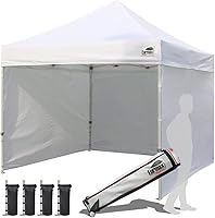Eurmax 10x10 Pop Up Canopy Tent Commercial Instant Shelter with 4 Zipper Sidewalls, Roller Bag & Sandbags - White