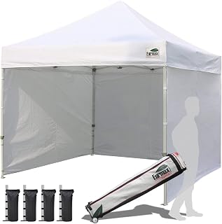 Eurmax 10x10 Pop Up Canopy Tent Commercial Instant Shelter with 4 Zipper Sidewalls, Roller Bag & Sandbags - White