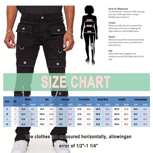 Men's Slim Fit Stretch Cargo Jeans Ripped Skinny Jeans for Men, High Waisted Stacked Straight Leg Denim Pants Fashion Trouser4