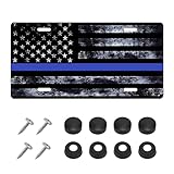 DXNQ Vintage American Flag Front License Plate Frame, Personalise USA Flag Car Front License Plate Tag with 4 Screws, Aluminum Rust-Proof Patriotic US Flag Vanity Tag Auto Plate Decor (Black & Blue)
