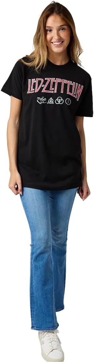 Led Zeppelin Distressed Logo with Symbols Crew Neck Short Sleeve Black Adult T-Shirt - Image 5