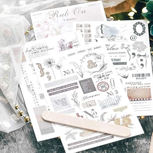 KSCRAFT Vintage Rub On Transfer Sticker Scrapbook Sticker Journal for Adults - Sewing Handicraft Decor - Card Making, DIY Art and Craft