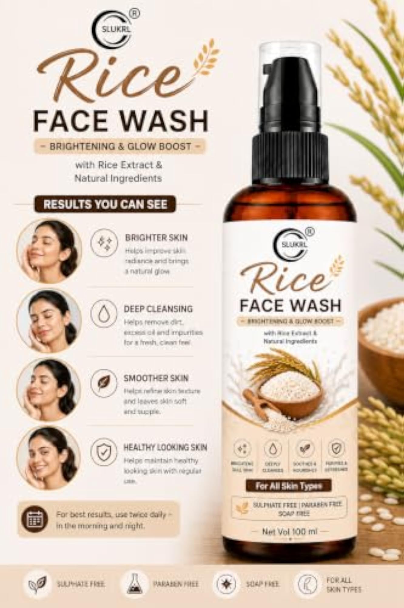 Rice Face Wash & Vitamin C Serum Set for Face Glow