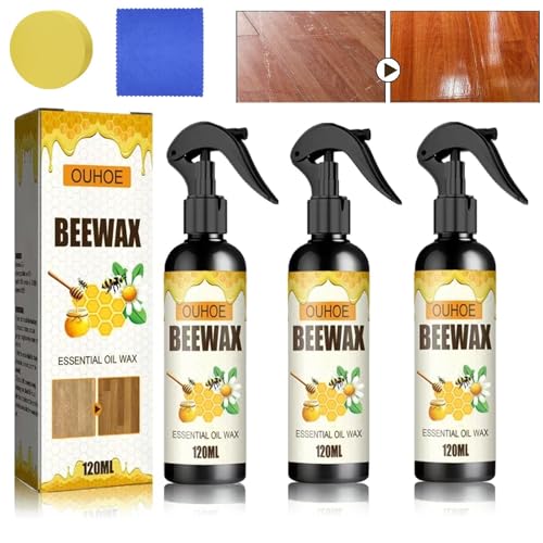 OUKPANE 3 Pcs Natural Beeswax Care Spray & Restorer,Beeswax Wood Polish,For Living Room Kitchen And Wooden Furniture Floors.(360ML)