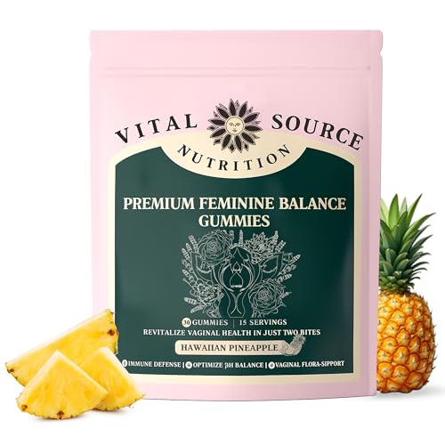 Pineapple Gummies for Women pH - Vital Feminine Balance Gummies Source for Odor and Flora Health & Wellness, Probiotics Vaginal Gummy, Hawaiian Pineapple, Gluten-Free, Vegan (60 Counts - 30 Servings)