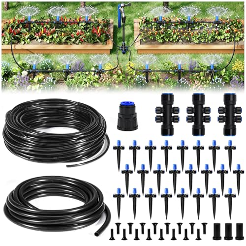 HIRALIY 140FT Quick Connect Garden Watering System with Adjustable Vortex Drippers, Saving Water Automatic Drip Irrigation Kit for Raised Bed and Plants Vegetable Garden