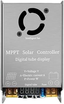 450W MPPT Boost Solar Charge Controller 9V-60V Input 12A Max For Lead-Acid Lithium For LIFEPO4 Battery 24V/36V/48V/60V/72V/96V System With LED Display And Intelligent Fan Cooling Silver