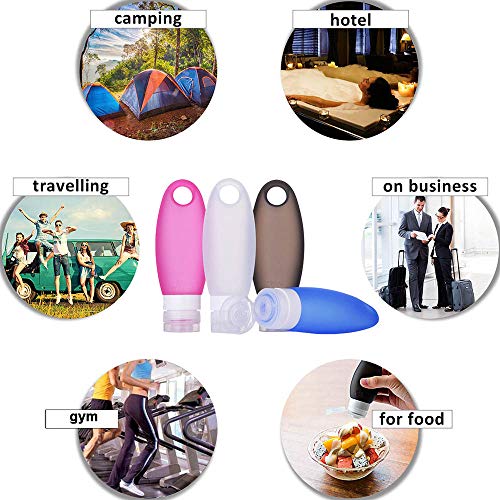 Gym Refillable Bottles Leak Proof Camping Travel Containers With Shower Lanyard ,3.3Oz Tsa Approved Squeezable Silicone Travel Tube Set For Gym Shampoo Lotion Soap #TOP5