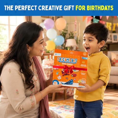 Image of PepPlay 3D Origami Paper Craft Kit (Pack of 3) - Best Birthday Return Gifts for Kids Ages 3 4 5 6 7 8 | 48 Sheets + Booklet + QR Video Tutorials Each | Mess-Free Travel Activity | Boys & Girls Gift