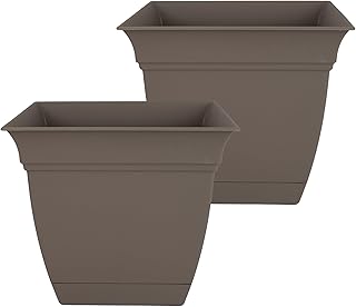 The HC Companies 12 Inch Eclipse Square Planter Pots with Drainage Holes...