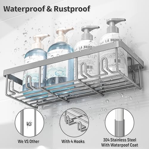 Image of Liuoud 10 Pack Shower Caddy Organizer Rack Shelf for Inside Shower, Self Adhesive Wall Storage Basket Rustproof Stainless Steel Shampoo Holder Bathroom Accessory Decor Set, Grey