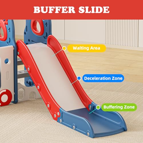 Image of XJD 10 in 1 Toddler Slide, Kids Slide for Toddlers 1-3, Toddler Play Climber Slide Playset with Basketball Hoop and Ball,Toddlers Outdoor Indoor Playground (Blue Red, Small)