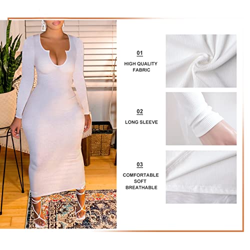 Image of Women Sexy Two Piece Skirt Outfits Long Sleeve /Sleeveless V Neck Bodycon Ribbed Knitted Maxi Club Party Dress