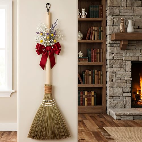 Ckhoid Wedding Broom for Jumping Ceremony, Handmade Natural Whisk Broom with Wooden Handle, Vietnamese Straw Soft Bristle Indoor Sweeper, Removable Design for Living Room, Bedroom Cleaning