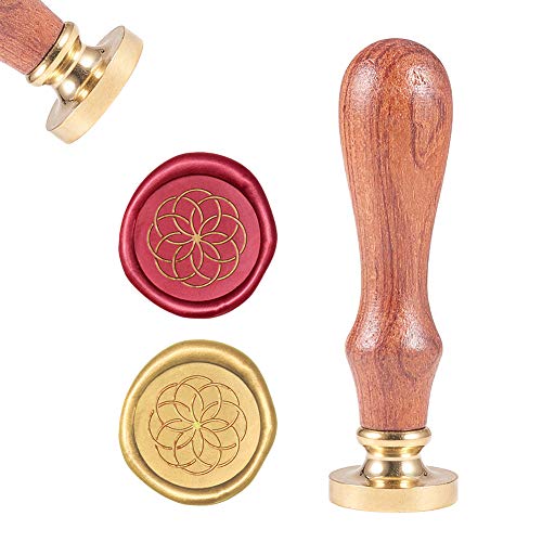 CRASPIREワックスシールスタンプ, ワックスシーリングスタンプ 幾何学的な 花 ビンテージ ワックスシールスタンプ レトロ ウッドスタンプ 取り外し可能な 真鍮シール 木製ハンドル 結婚式の招待状装飾ボトル装飾ギフト包装用