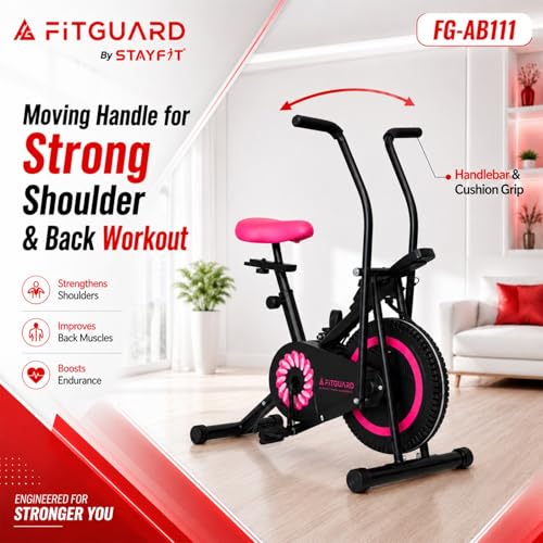 Image of FITGUARD FG-AB 111 By STAYFIT Dual Action Air Bike /Exercise Bike for Home |Gym Cycle for Workout With Air Bike Exercise Cycle for Home Gym with Back Support | Full Body Workout - Arms & Legs Dual Action | Adjustable Resistance | 120 KG Maximum User Weight & 1-Year Warranty
