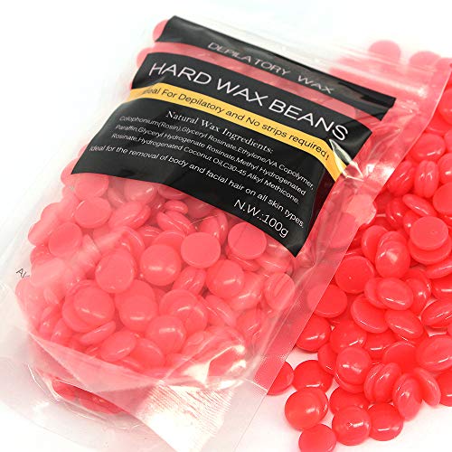 Joyeee Hard Wax Beads Hair Removal + 10 Wax Applicators, 0.22 lb /100g Wax Beans Refill Bag for Waxing Kit, Professional Original Hair Removal Wax, Waxing Beads for Coarse Body Hair Specific, Red