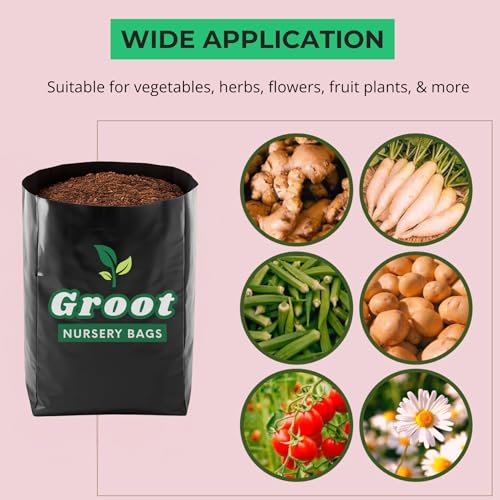 Image of Groot Plastic UV Protected Poly Grow Nursery Plant Bags 10 x 12 Inches Medium, 75 Pieces | Plant Bags for Home Garden | Nursery Bags for Plants |
