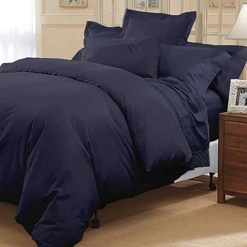Juego de funda de edredón 100% algodón orgánico azul marino con 2 fundas de almohada, tamaño individualindividual XL, con cremallera y lazos en las