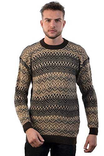 Men's Crewneck Fair Isle Alpaca Sweater in Brown Tones Lavaredo3
